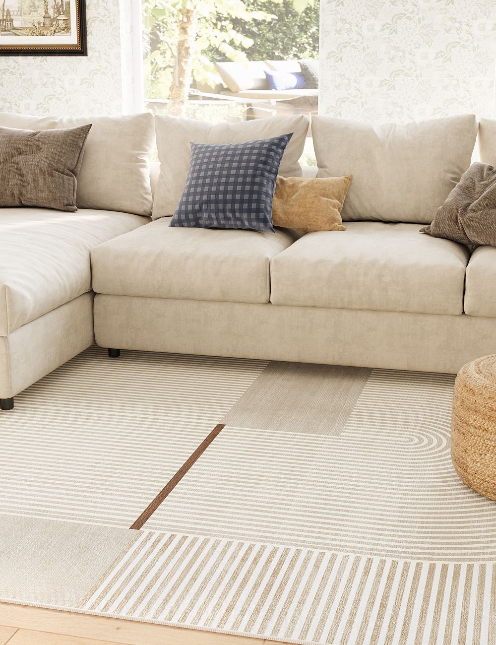 Crossed Path Frosted Almond Washable Rug