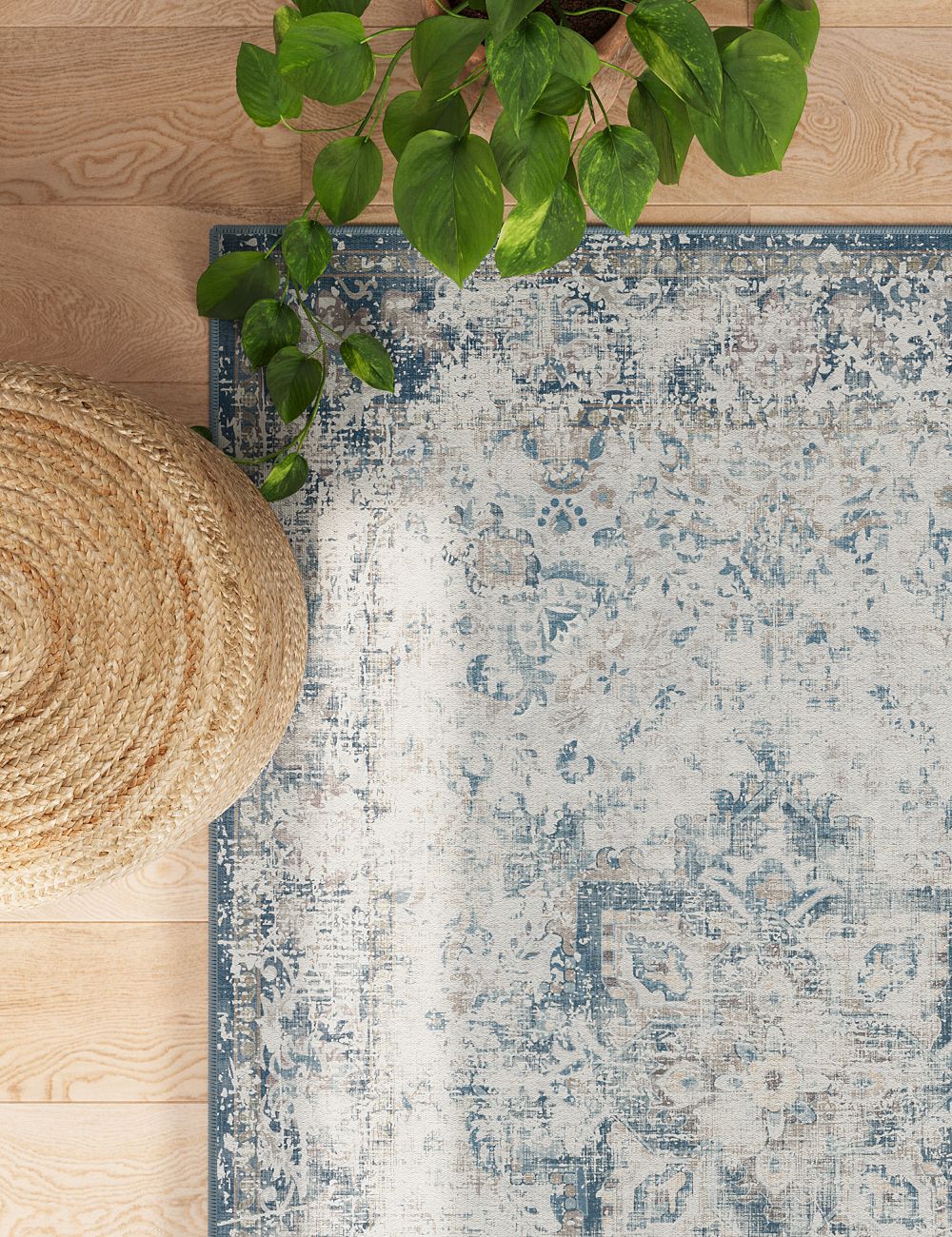 Fleeting Spring Fog Blue Washable Rug