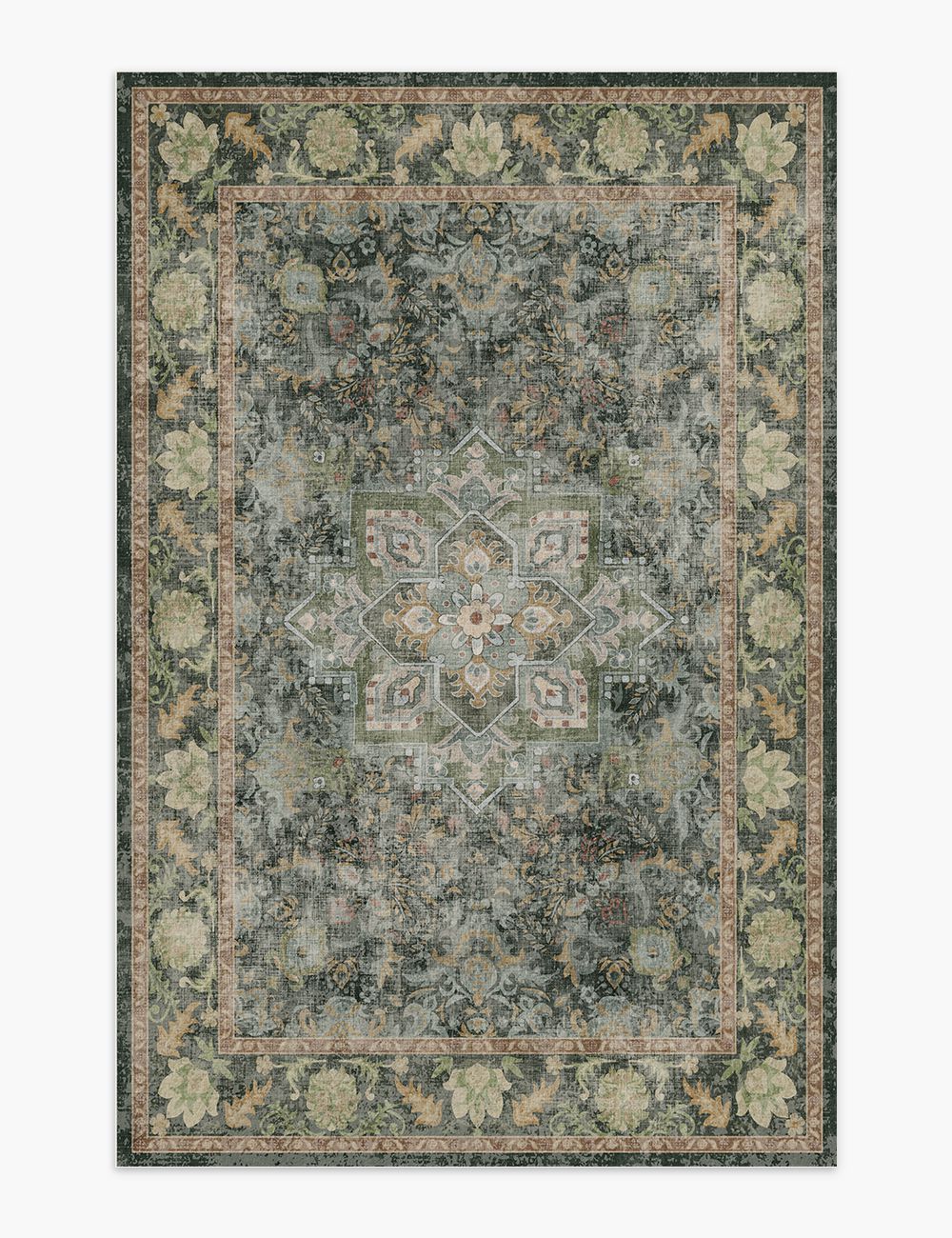 Fleeting Spring Forest Green Washable Rug