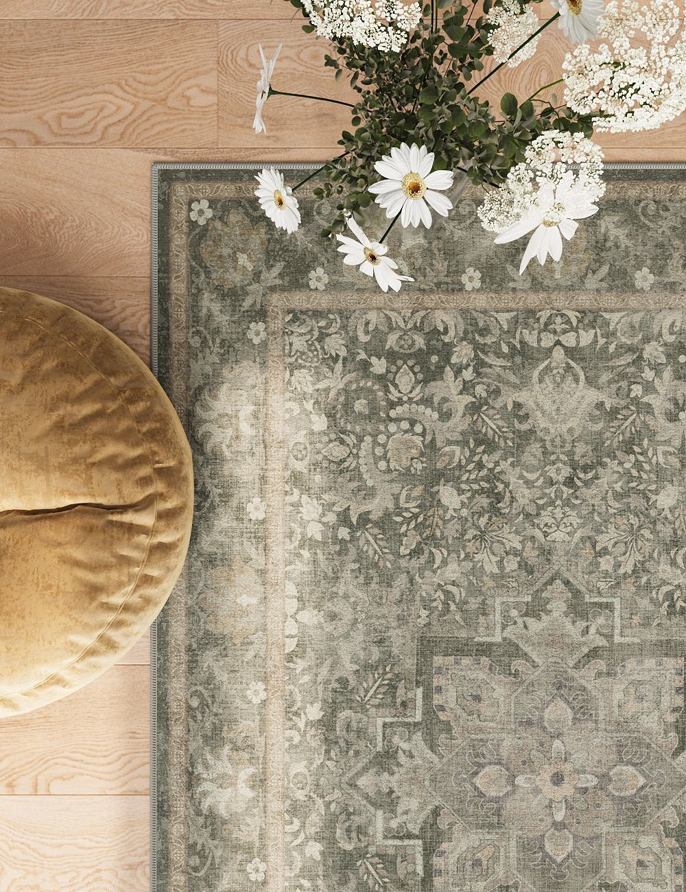 Fleeting Spring Muted Sage Washable Rug