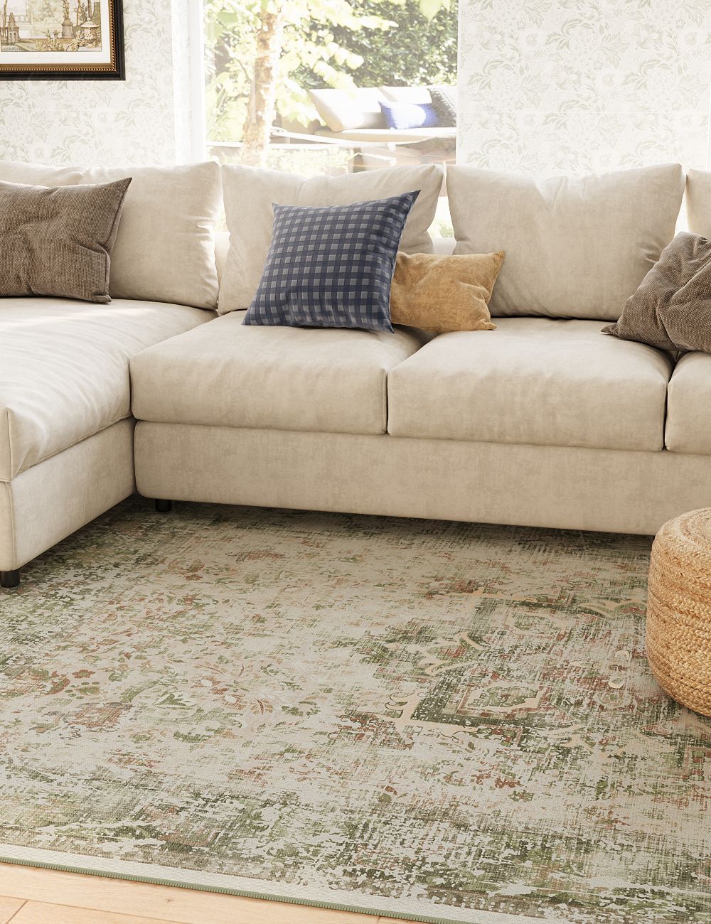 Fleeting Spring Withered Green Washable Rug