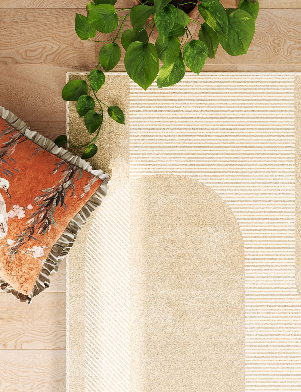 Golden Hour Warm Beige Washable Rug