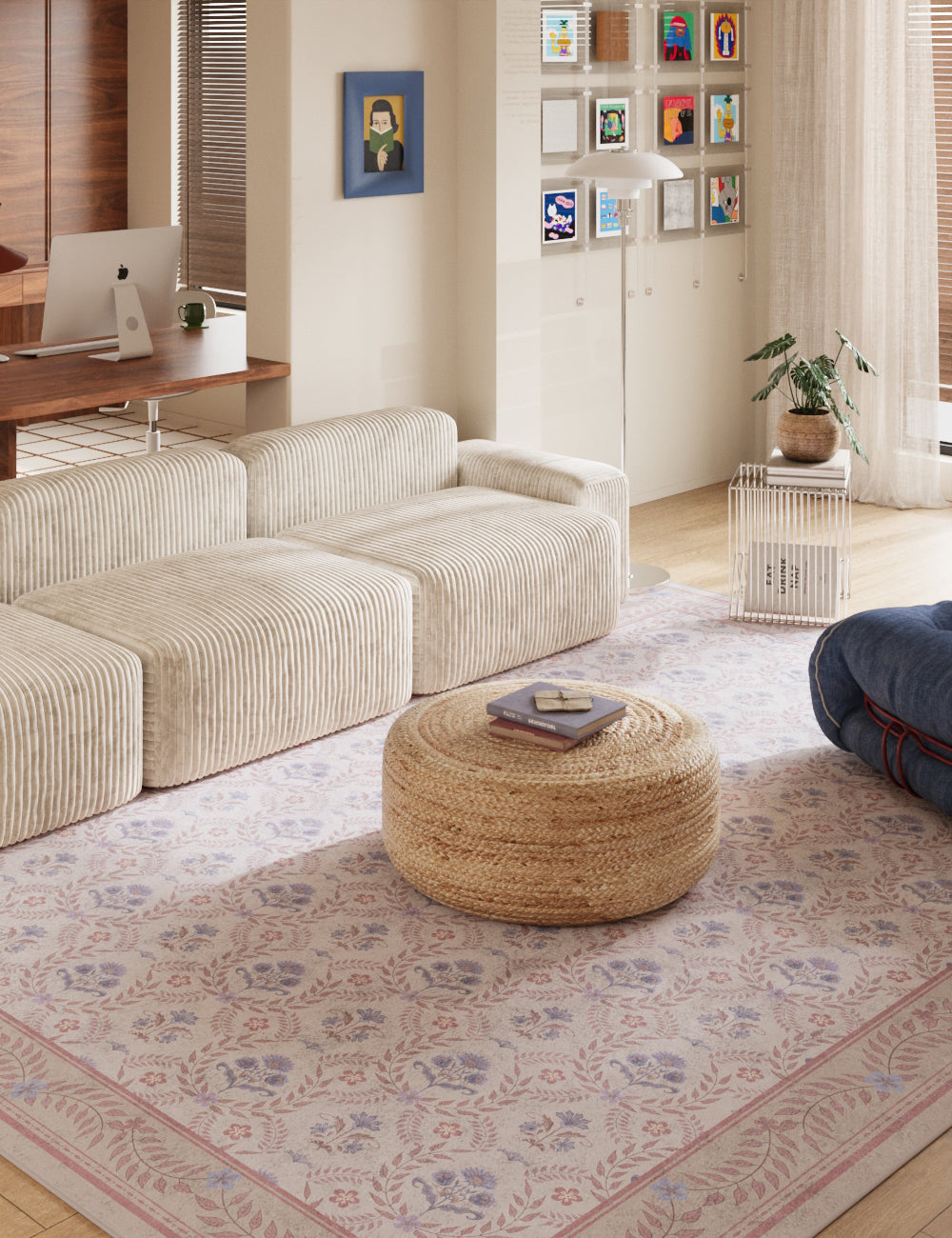 Jewel Garden Pale Pink Washable Rug