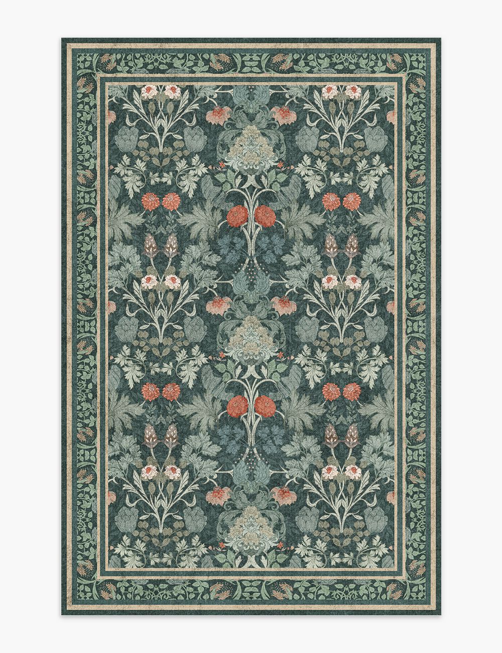 Morning Garden Dark Teal Washable Rug