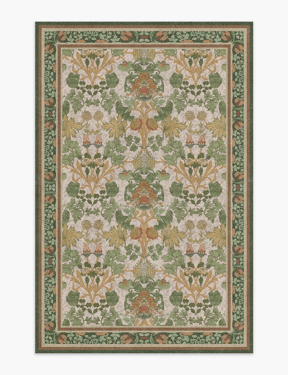 Morning Garden Green Khaki Washable Rug