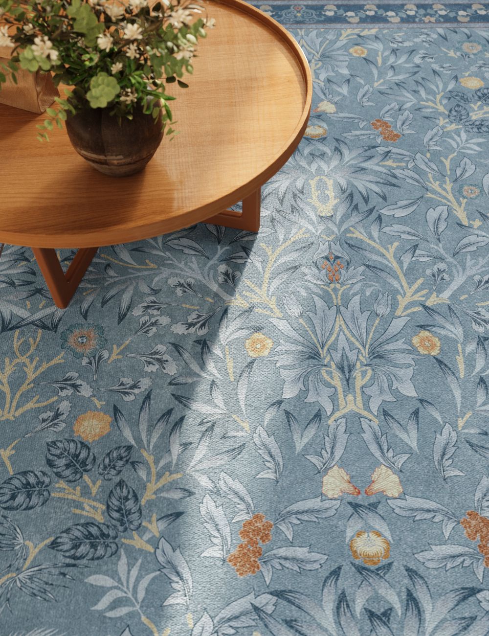 Mythic Botany Steel Blue Washable Rug