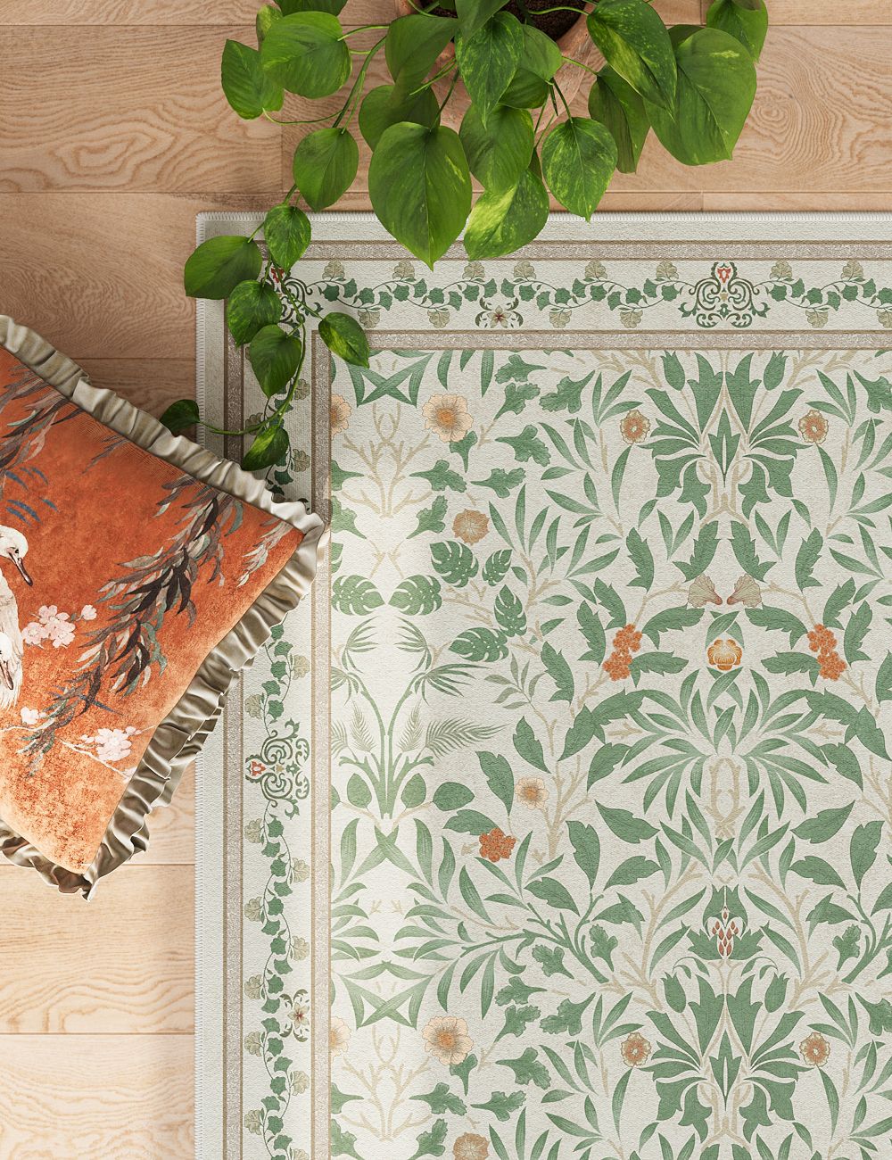 Mythic Botany Verdant Ivory Washable Rug