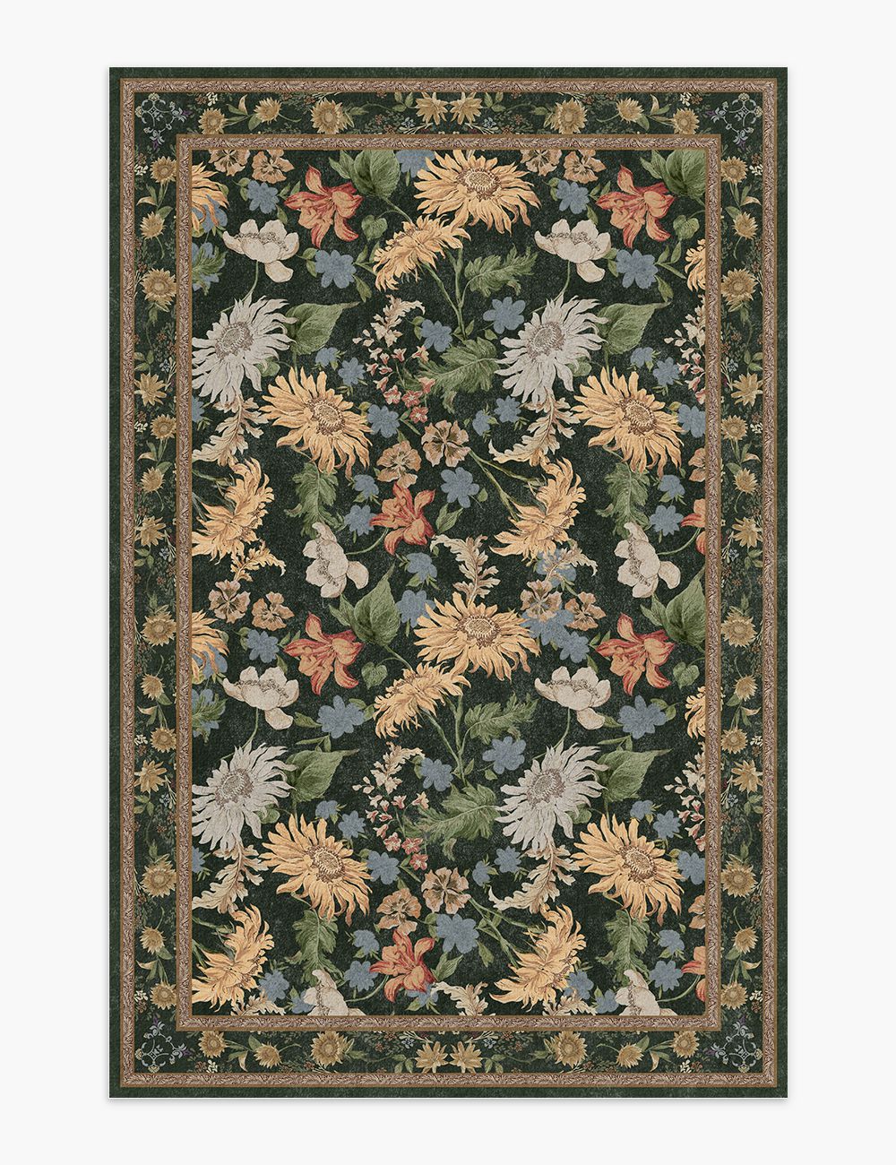 Romantic Blooms Jungle Green Washable Rug