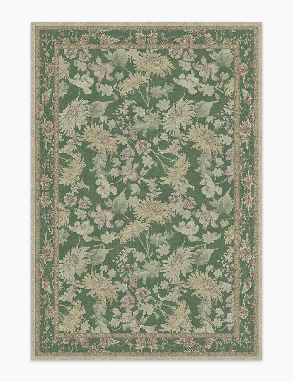Romantic Blooms Olive Green Washable Rug