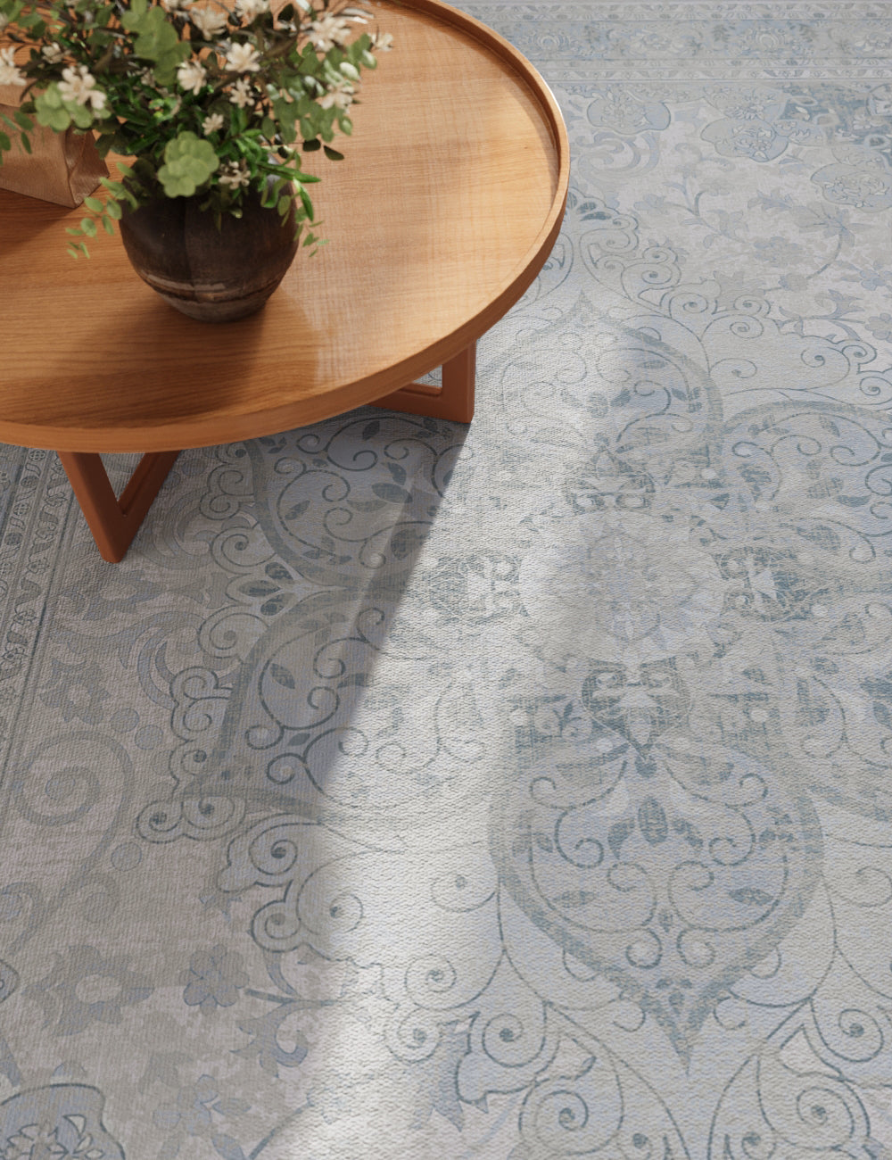 Sacred Bloom Mist Blue Washable Rug
