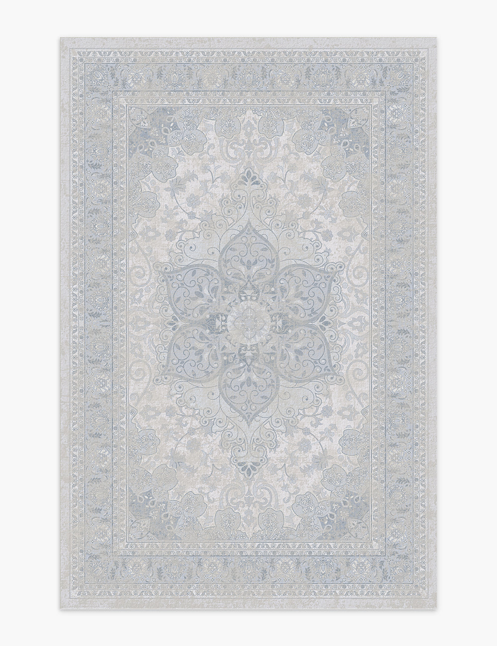 Sacred Bloom Mist Blue Washable Rug