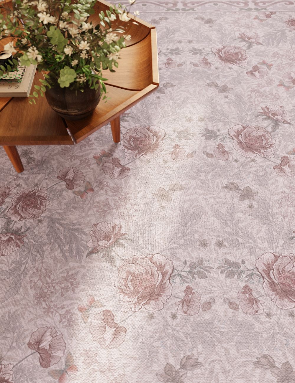 Twilight Garden Misty Rose Washable Rug