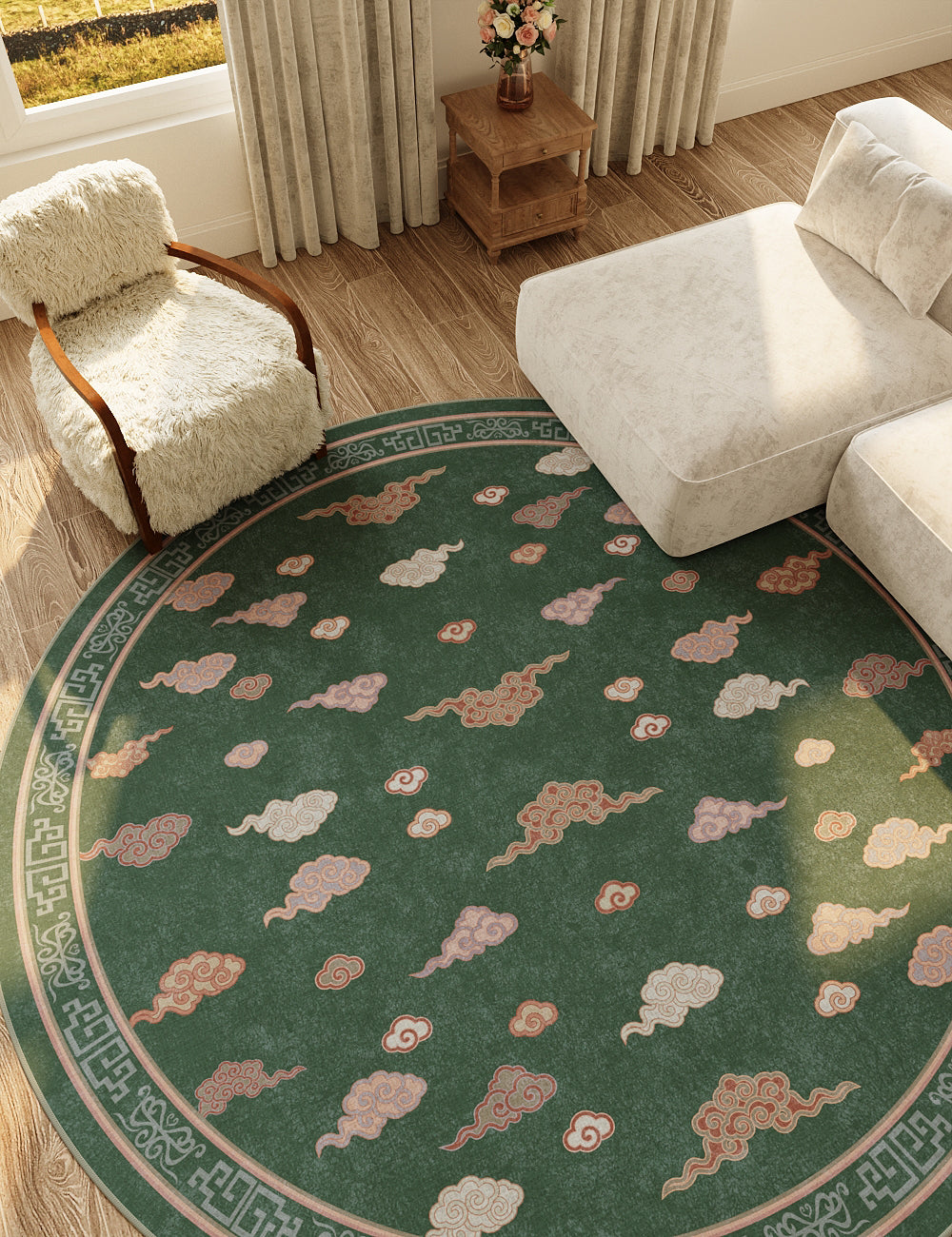 Auspicious Cloud Vibrant Green Washable Rug