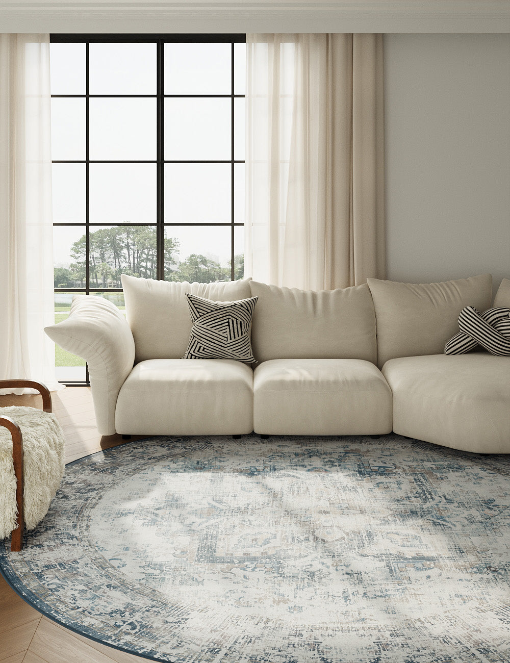 Fleeting Spring Fog Blue Washable Rug