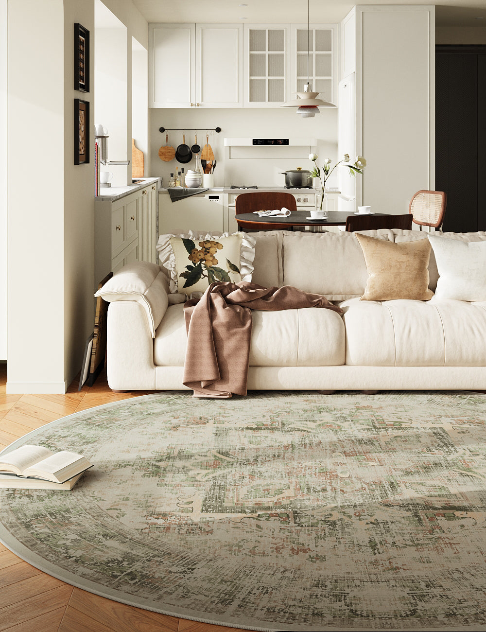 Fleeting Spring Withered Green Washable Rug