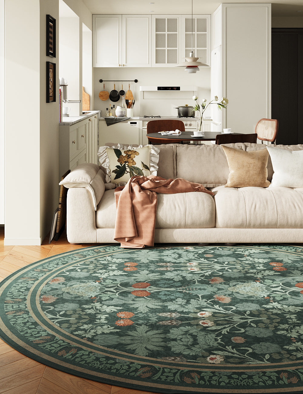 Morning Garden Dark Teal Washable Rug