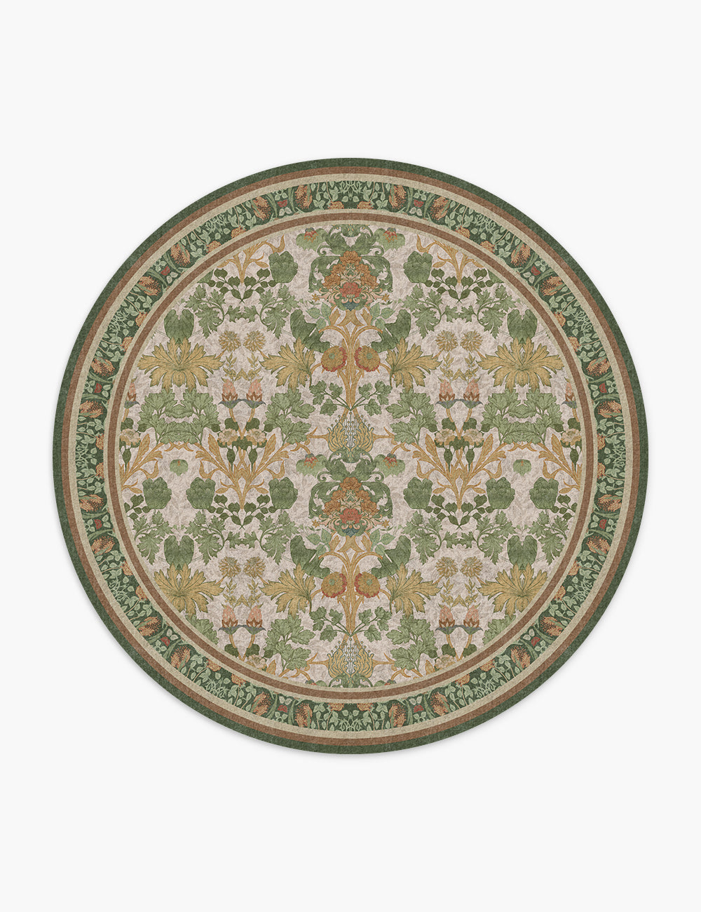 Morning Garden Green Khaki Washable Rug