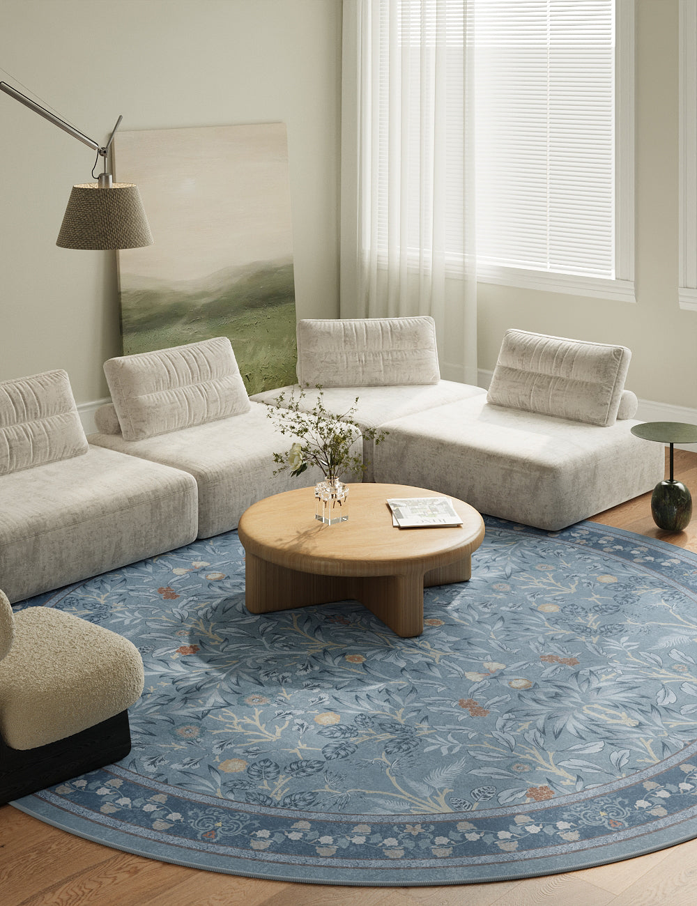 Mythic Botany Steel Blue Washable Rug