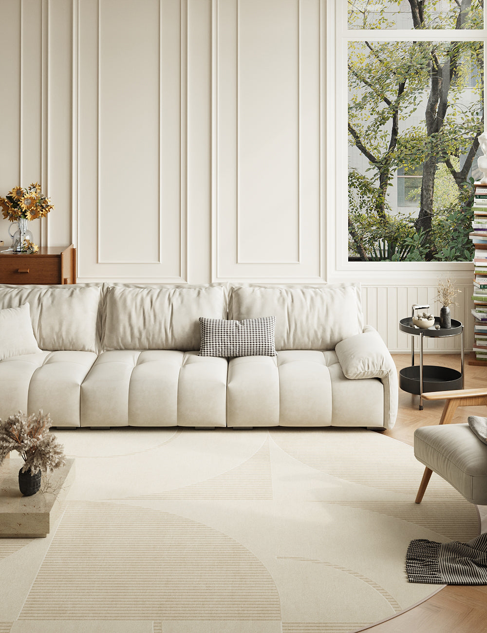 Quiet Waves Soft Beige Washable Rug