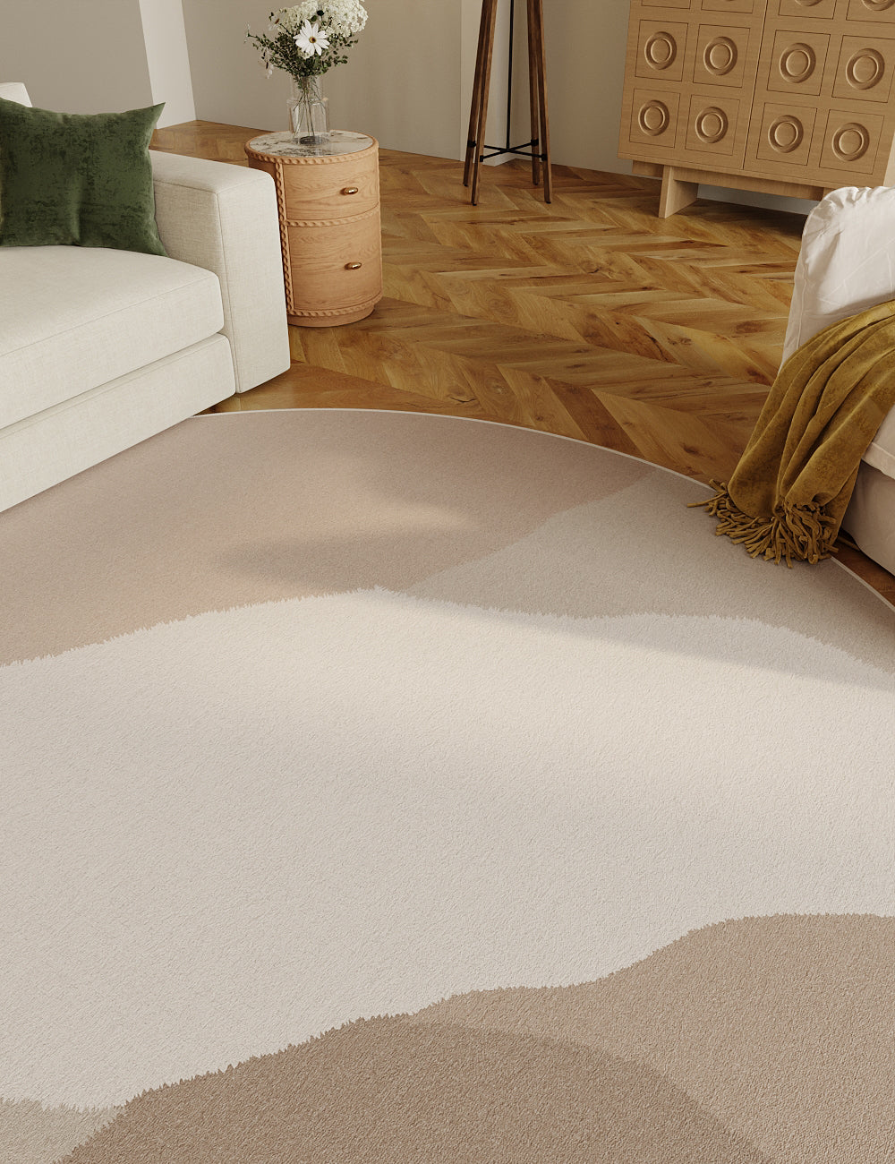 Ragged Ripple Almond Cream Washable Rug