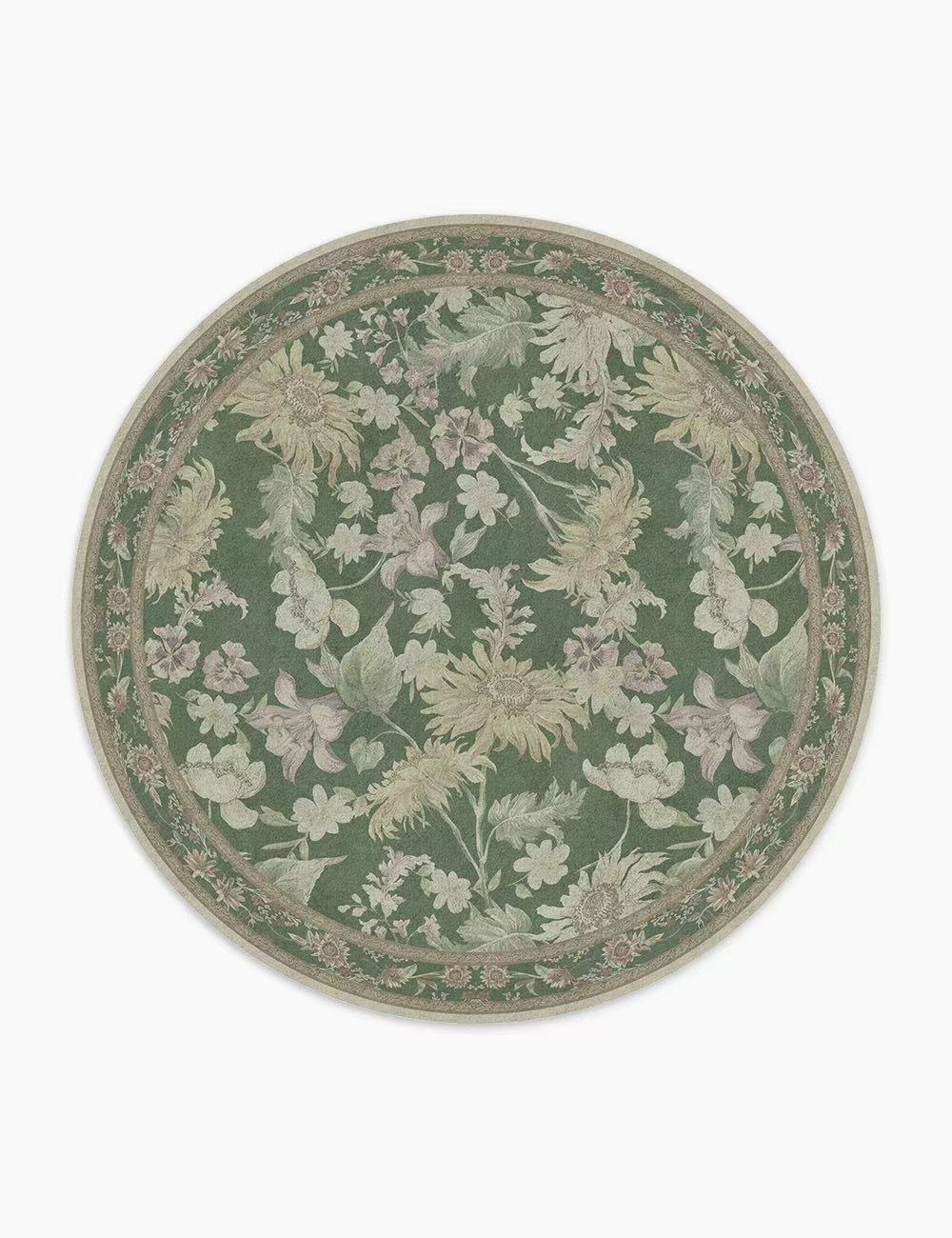 Romantic Blooms Olive Green Washable Rug