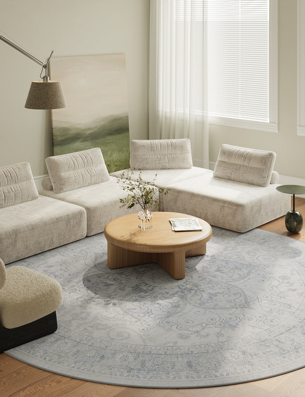 Sacred Bloom Mist Blue Washable Rug