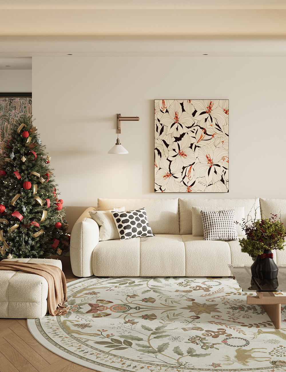 Santa's Carpet Light Ivory Washable Rug (Christmas Edition)