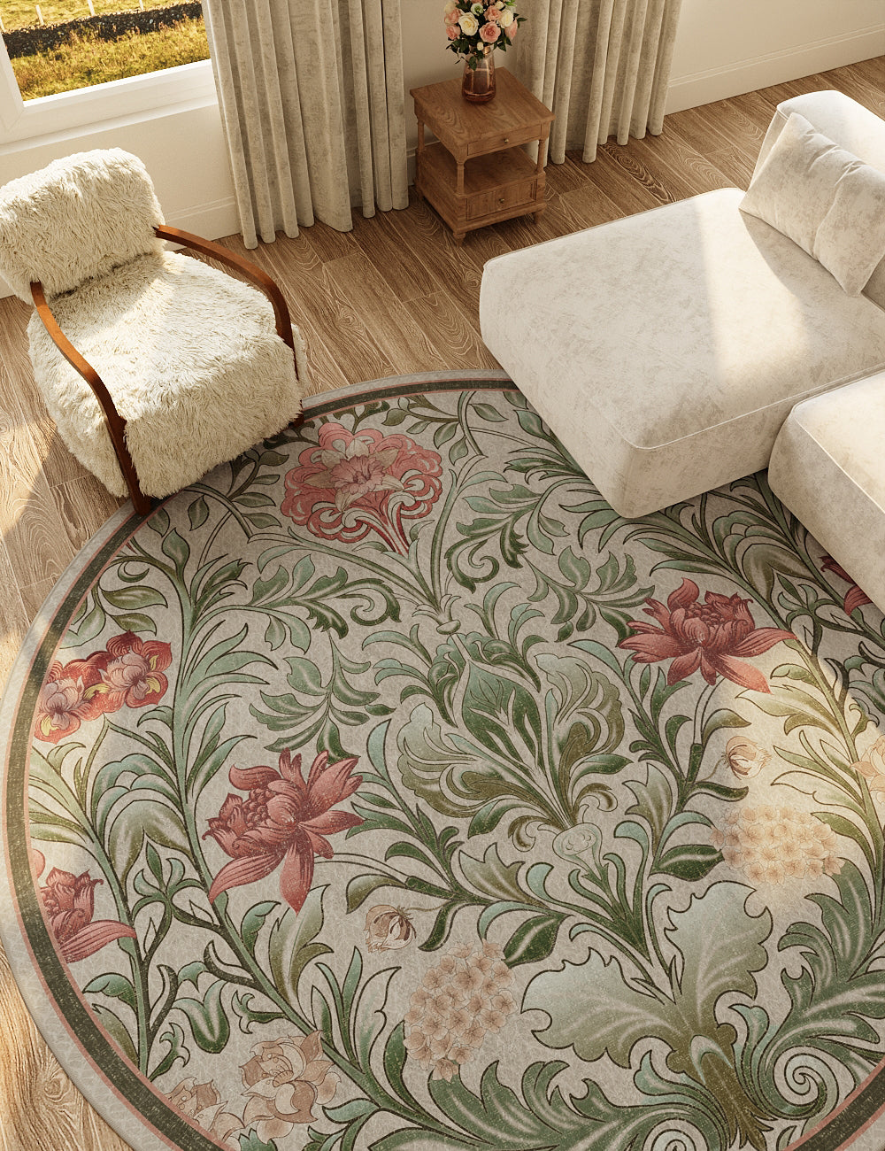 Verdant Tapestry Botanical Green Washable Rug