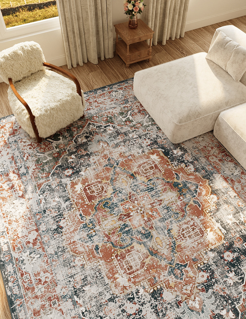 Boutique Revival Soft Saffron Washable Rug