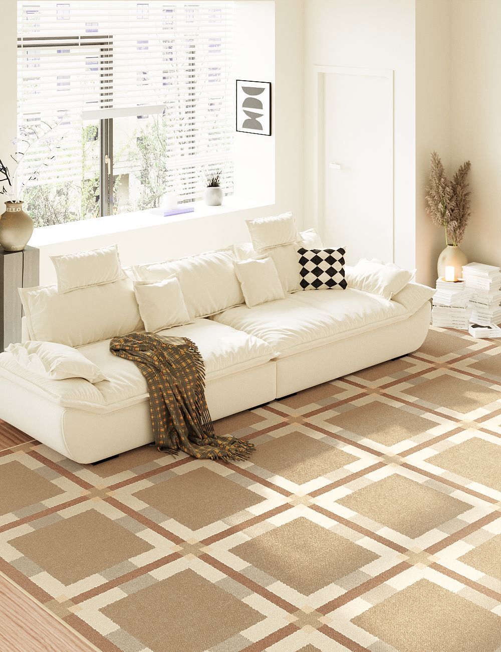 Digital Plaid Timber Brown Washable Rug