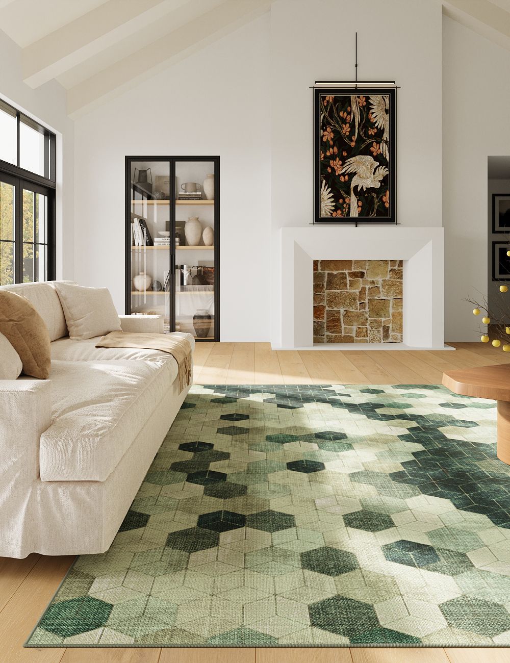 Faded Pieces Moss Green Washable Rug