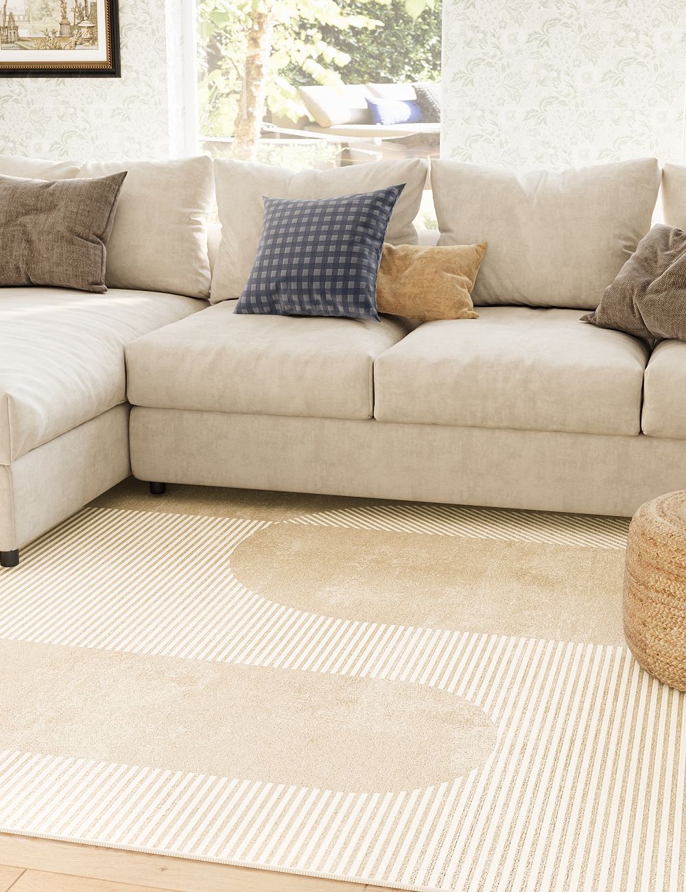 Golden Hour Warm Beige Washable Rug
