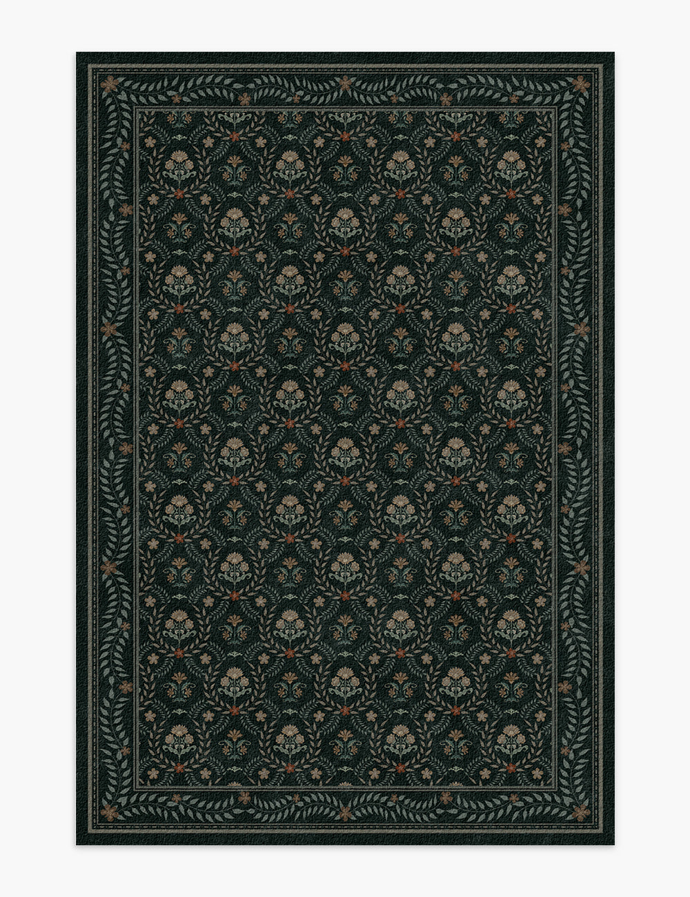 Jewel Garden Forest Black Washable Rug