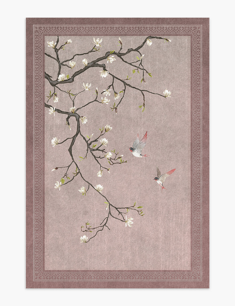 Noble Blossom Blush Pink Washable Rug (Distressed Designs)