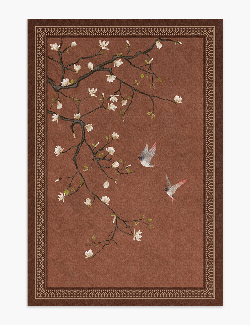 Noble Blossom Muted Brown Washable Rug (Distressed Designs)