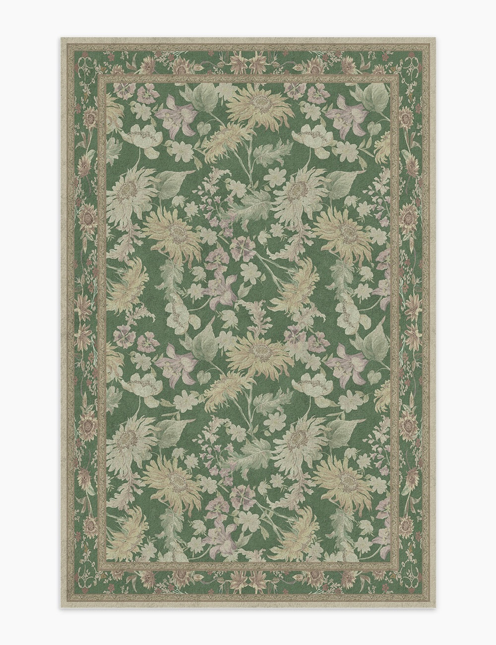 Romantic Blooms Olive Green Washable Rug