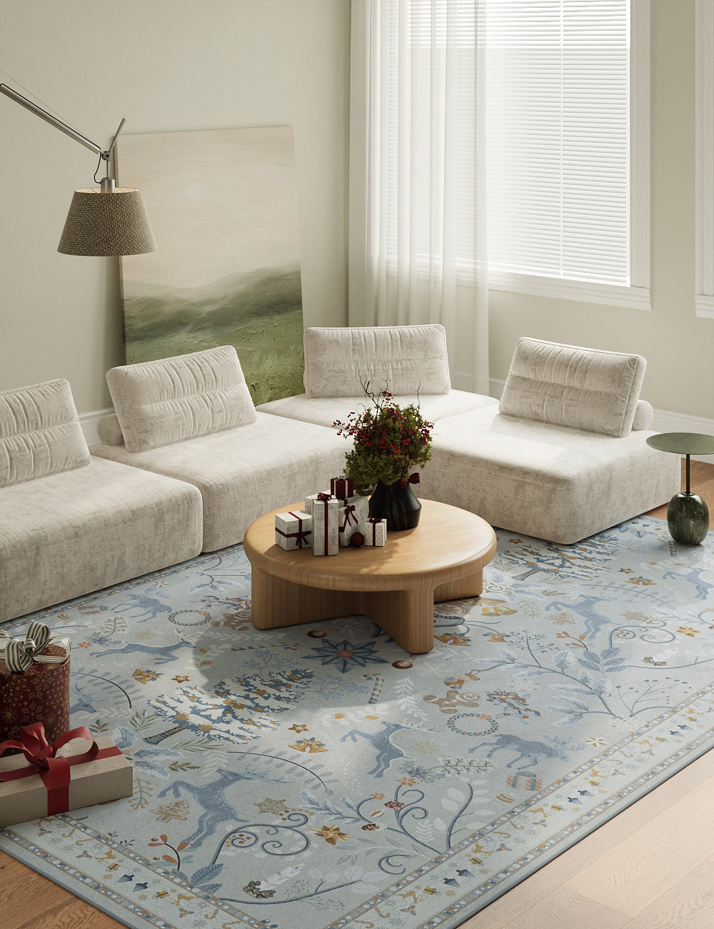Santa's Carpet Icy Blue Washable Rug (Christmas Edition)