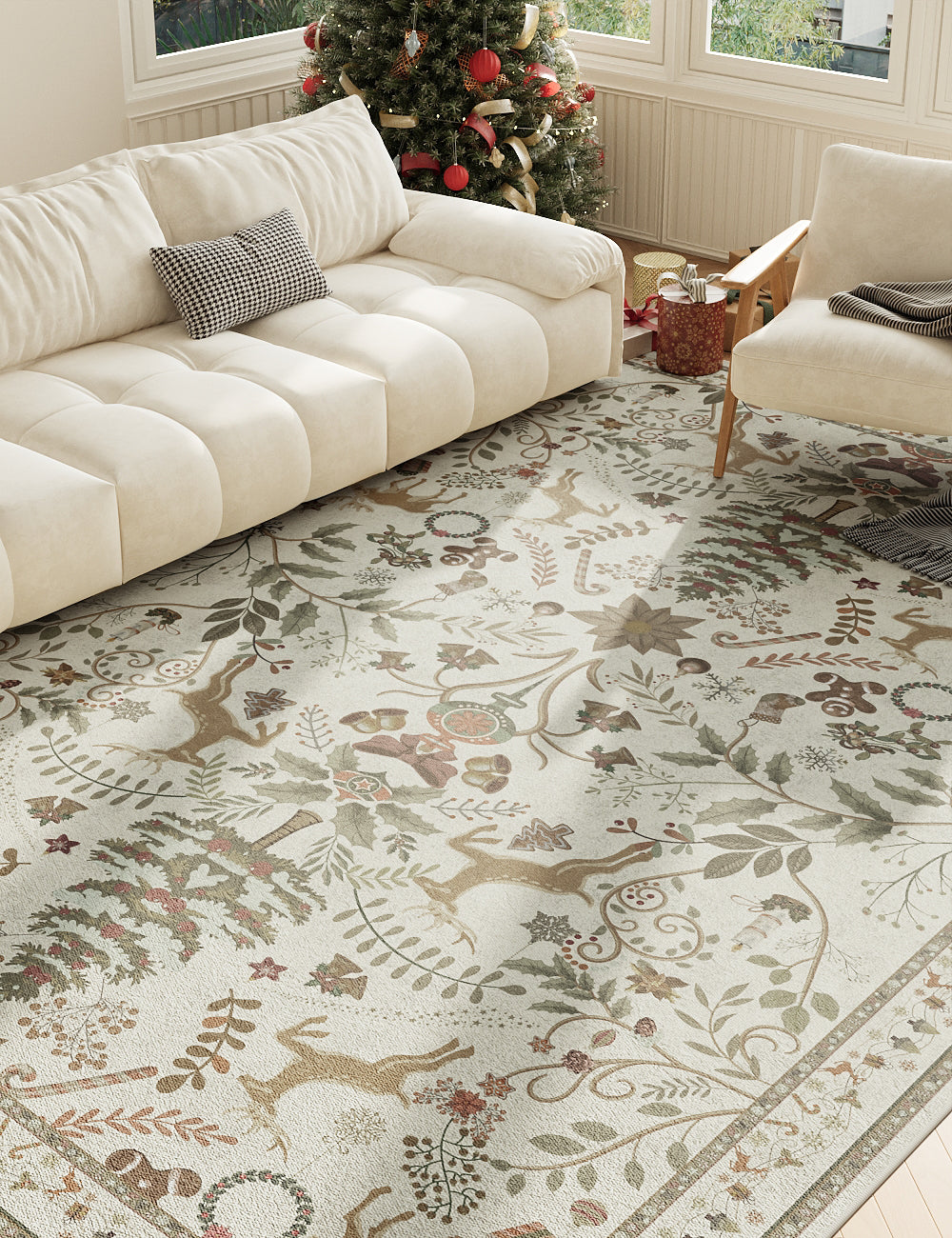 Santa's Carpet Light Ivory Washable Rug (Christmas Edition)