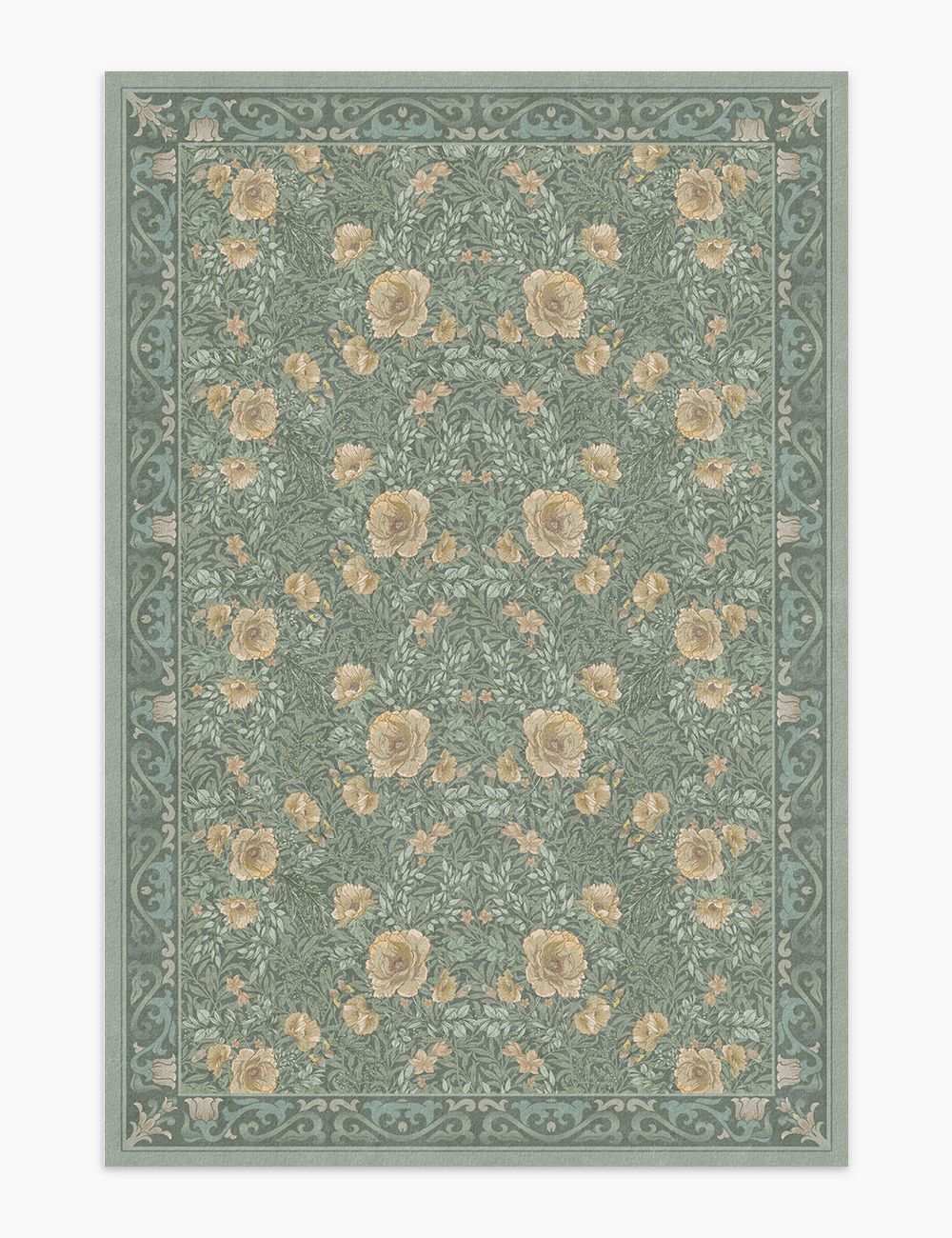 Twilight Garden Misty Green Washable Rug