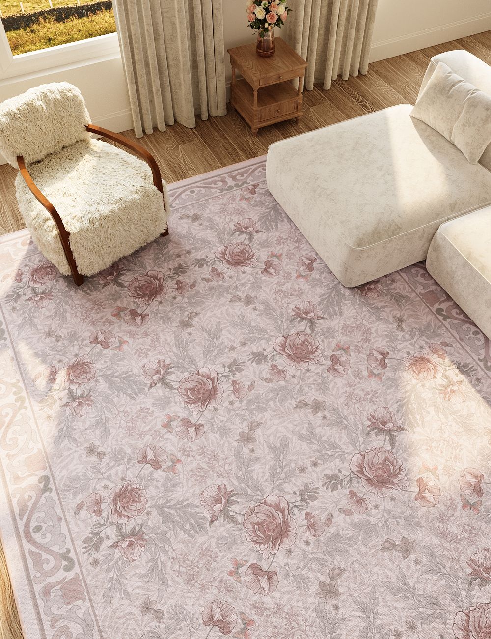 Twilight Garden Misty Rose Washable Rug