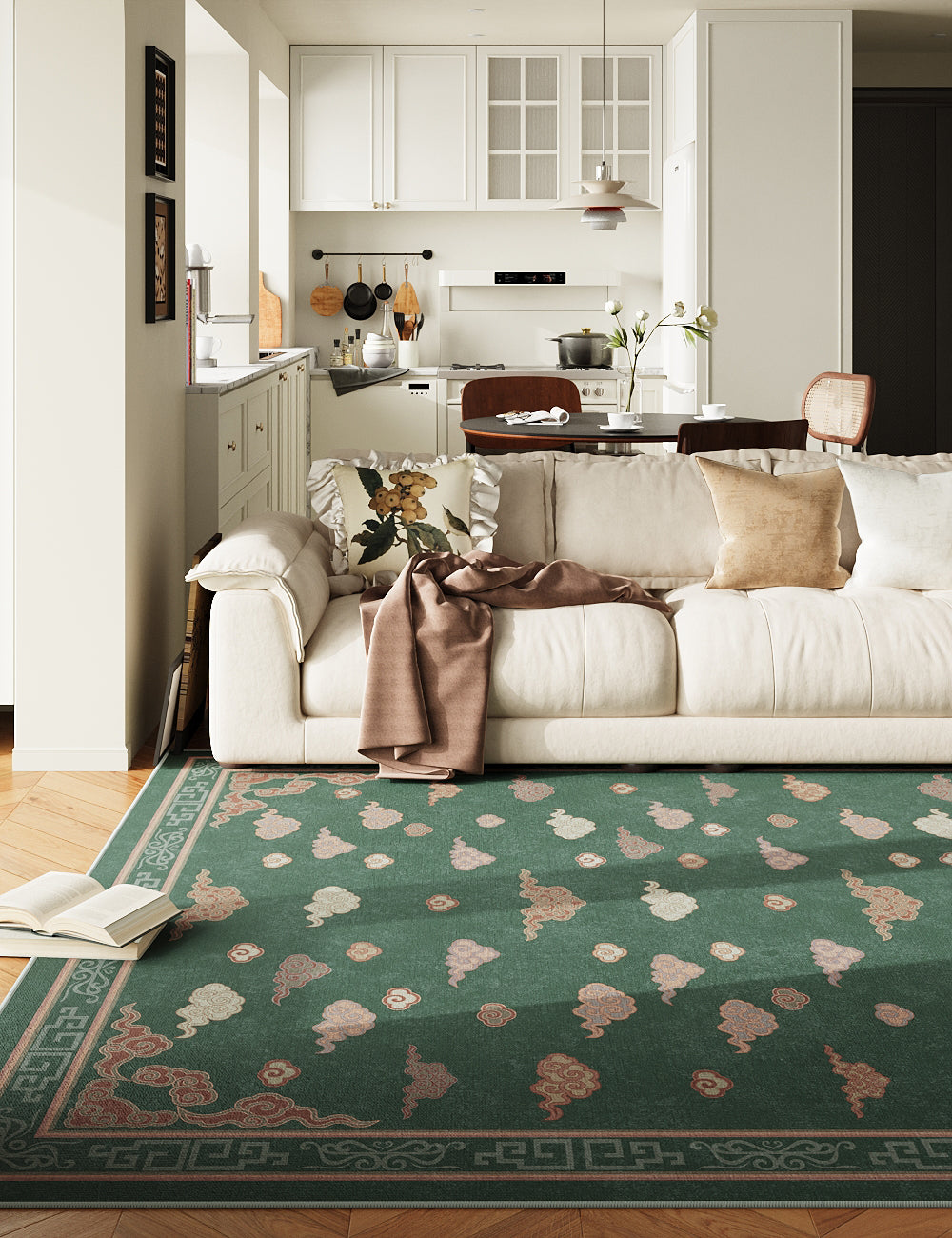 Auspicious Cloud Vibrant Green Washable Rug