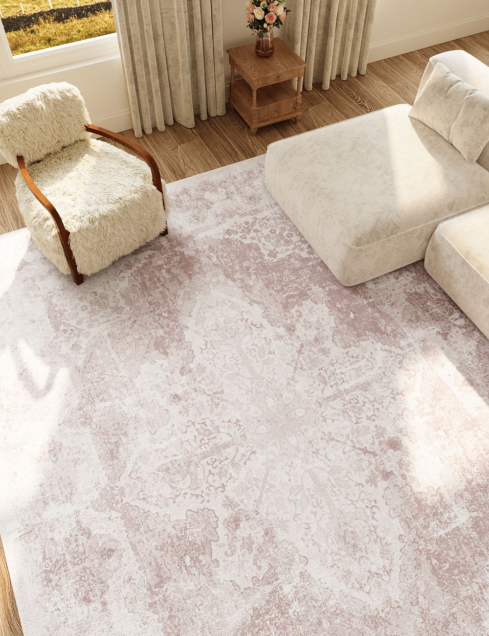 Boutique Revival Rose Blush Washable Rug