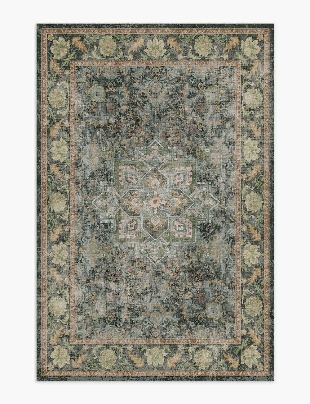 Fleeting Spring Forest Green Washable Rug