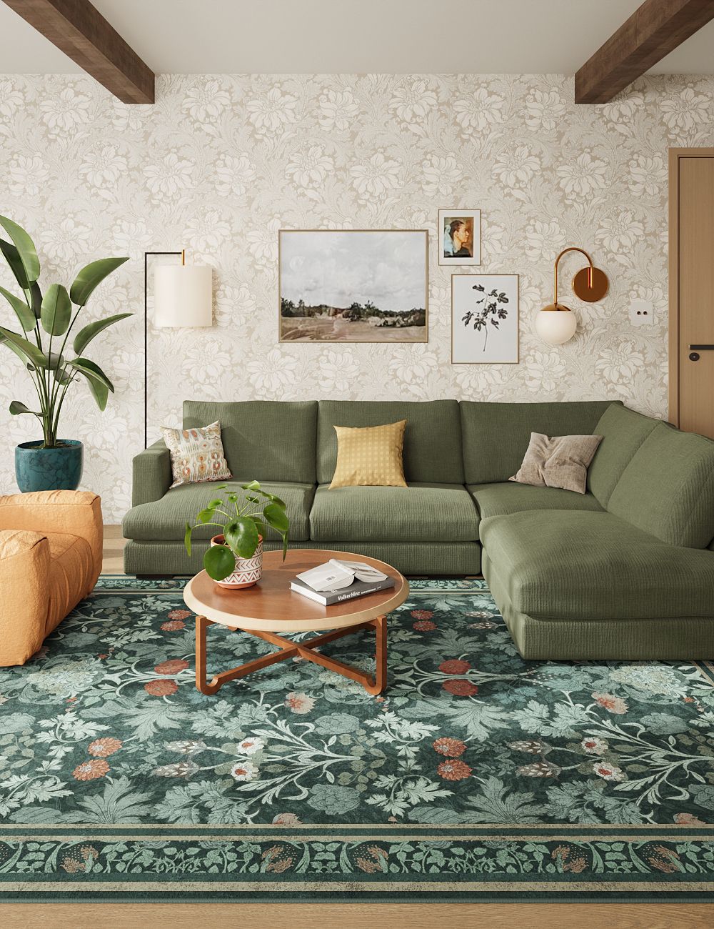 Morning Garden Dark Teal Washable Rug