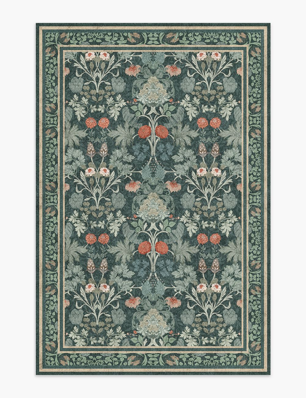 Morning Garden Dark Teal Washable Rug