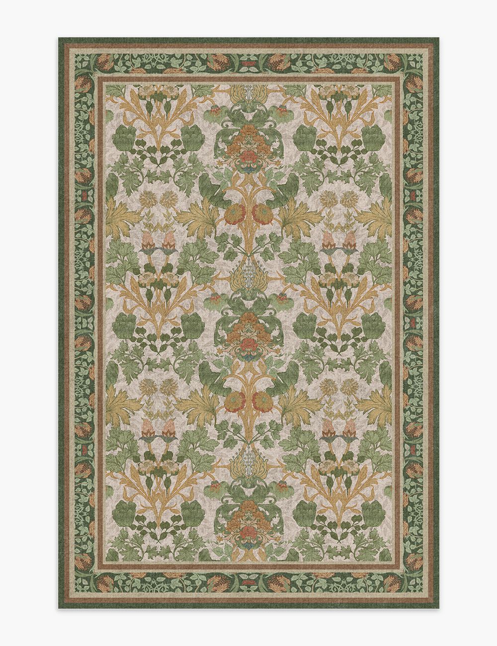 Morning Garden Green Khaki Washable Rug
