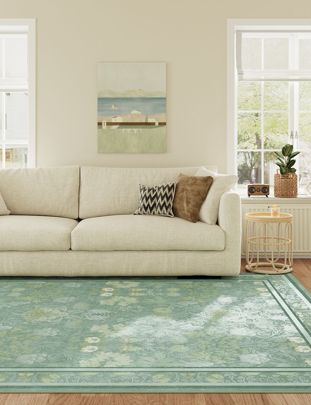 Morning Garden Mint Green Washable Rug