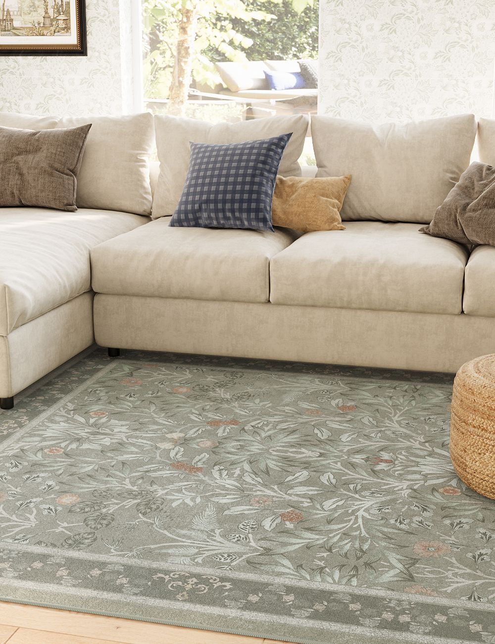 Mythic Botany Soft Sage Washable Rug