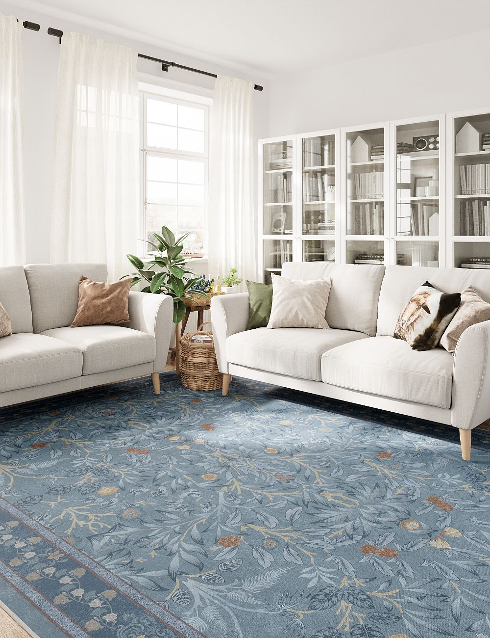 Mythic Botany Steel Blue Washable Rug