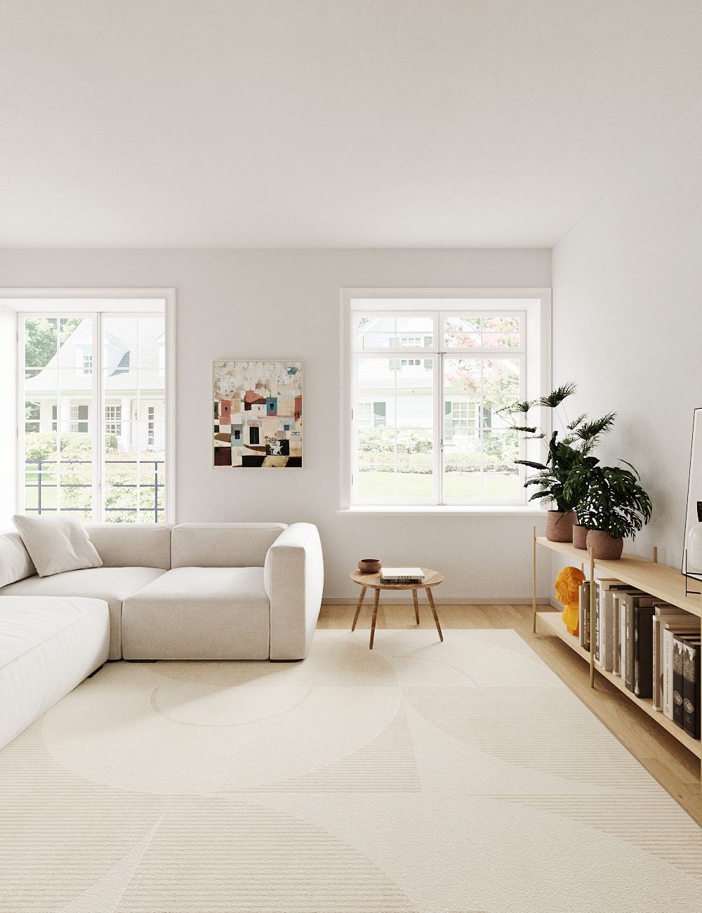Quiet Waves Soft Beige Washable Rug